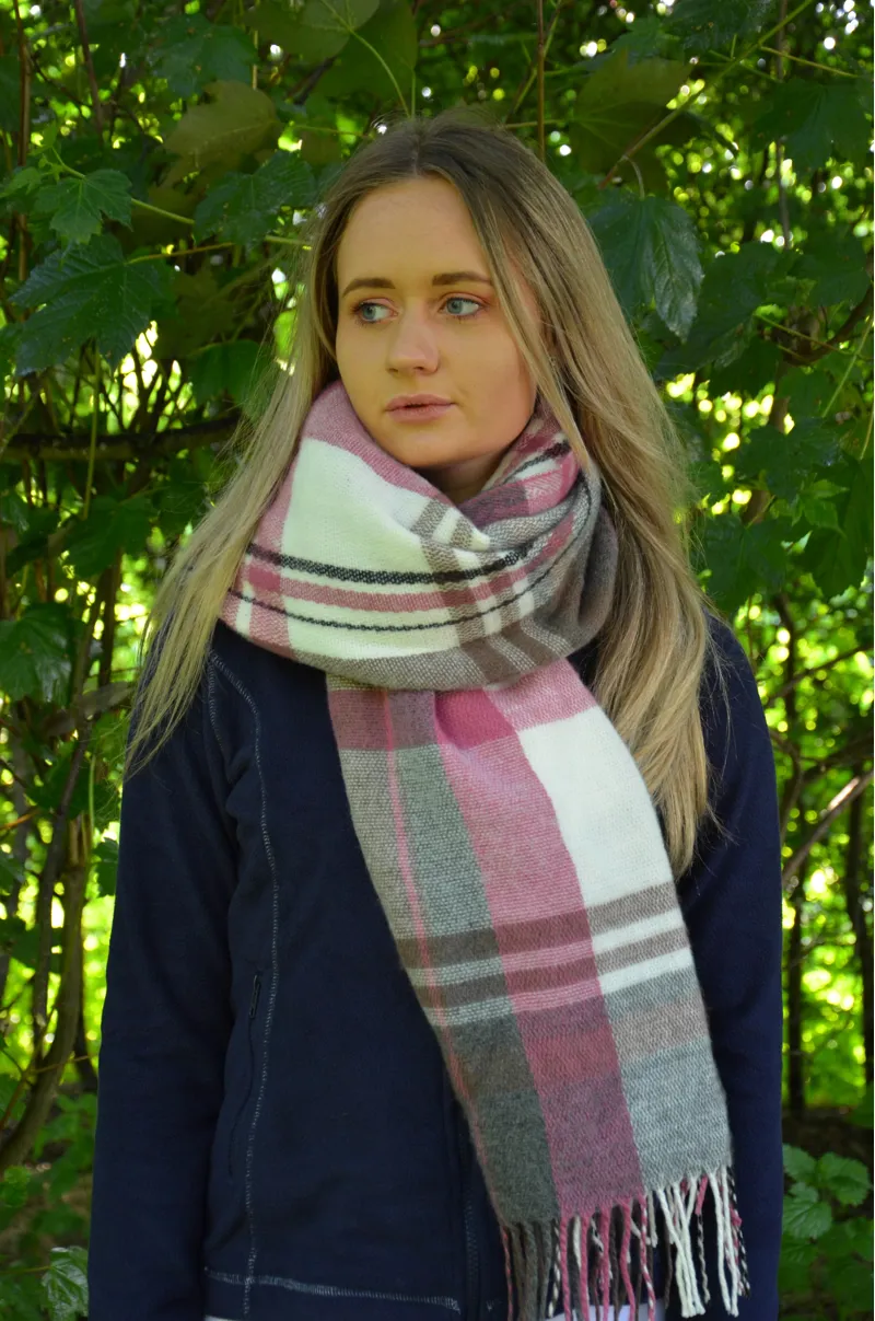 Hy Equestrian Ladies Supersoft Tartan Scarf - Berry/Grey/White-1